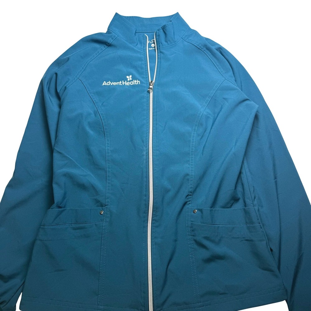 AdventHealth Logo Womens XS Caribbean Blue Full Zip Scrub Jacket‎